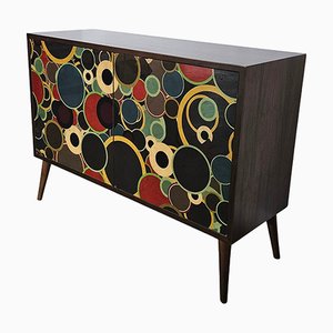 Two-Door Sideboard in Wood and Glass, 1980s