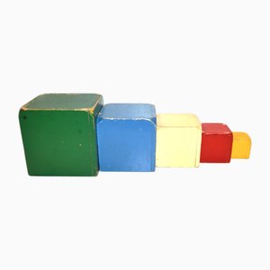 Vintage Polychrome Painted Cubes in the style of De Stijl by Ko Verzuu for ADO, 1950s, Set of 5