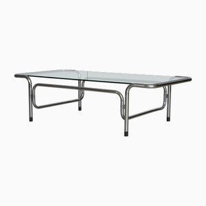 Table Basse en Verre avec Structure en Chrome Courbé