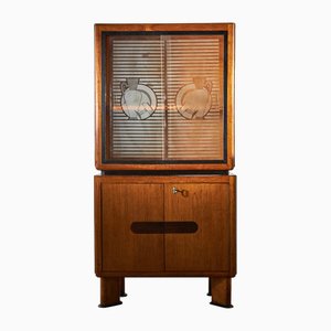 Vintage Vitrine aus Eiche mit Glasschiebetüren, 1950er