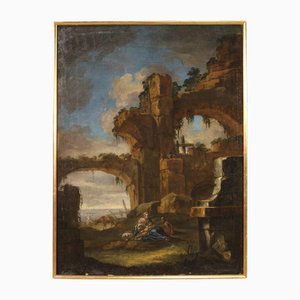 Capriccio arquitectónico con reposo en la huida a Egipto, 1770, óleo sobre lienzo, enmarcado