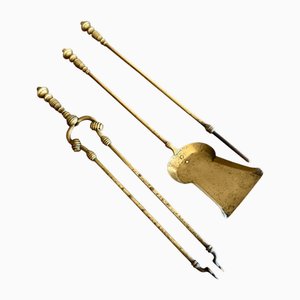 Antique Edwardian Brass Fire Irons, 1900, Set of 3