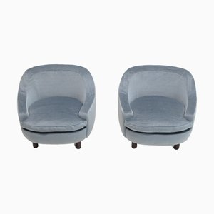 Set of Ice Blue Mohair Lounge Chairs, Italy, 1950s