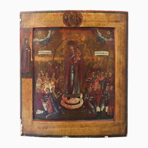 Icona religiosa tradizionale in legno della Madre di Dio, XIX secolo, inizio XIX secolo