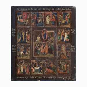 Traditional Icon of The Twelve Great Feasts in Wood, 1800s