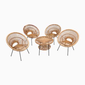 Poltrone in vimini di Janine Abraham, 1960, set di 5