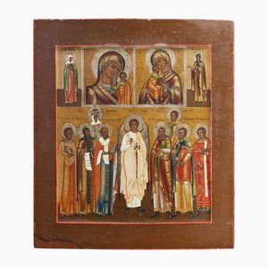 Icona religiosa tradizionale La Sacra Famiglia in legno, XIX secolo