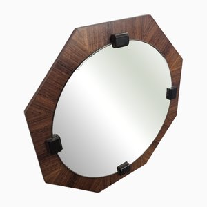Specchio vintage ottagonale in teak, anni '70