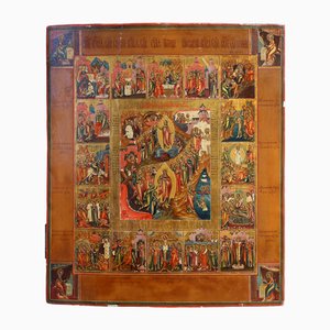 Icona religiosa tradizionale a ciclo completo in quercia, XIX secolo
