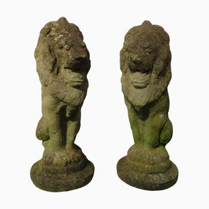 Stone Lions Statues, 1890s, Set of 2