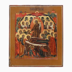 Icona religiosa tradizionale della Dormizione della Vergine in quercia, XIX secolo