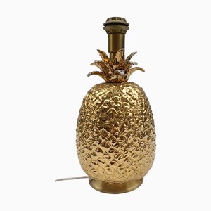 Golden Ceramic Pineapple Table Lamp, 1970s