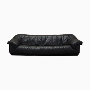 Schwarzes italienisches Ledersofa, 1960er