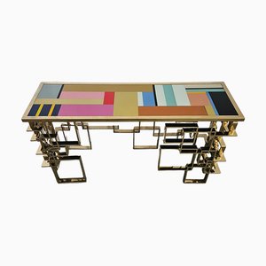 Double-Sided Console Table in Chrome-Gold Steel, 1980s