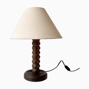 French Art Deco Wooden Table Lamp by Charles Dudouyt, 1930s