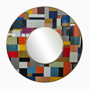 Vintage Round Glass Mirror, 1980s