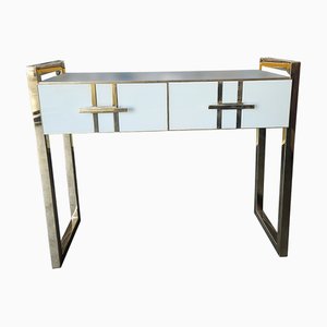 Table Console en Verre avec Deux Tiroirs, 1980s