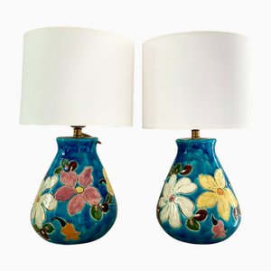 Vintage Keramik Nachttischlampen von Vallauris, 1989, 2er Set
