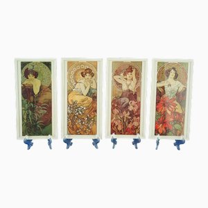 Alfons Maria Alphonse Mucha, 1920s, Glass & Paper, Set of 4