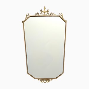 Vintage Shield Shaped Wall Mirror with Brass Frame, 1960s