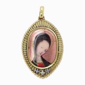 Französischer Vintage Anhänger aus 18 Karat Gold & Emaille, 1900