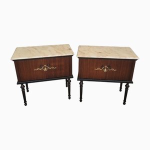 Tables de Chevet Mid-Century avec Plateau en Marbre, Set de 2