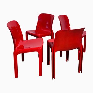 Sedie modello Selene vintage rosse di Vico Magistretti per Artemide, 1970, set di 4