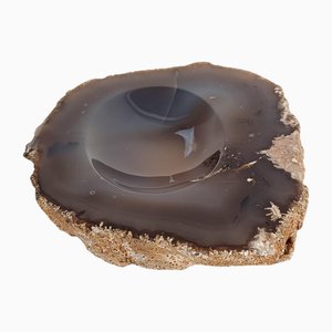 Vintage Freeform Ashtray in Natural Carved Agate with Organic Rough Edges, 1960s
