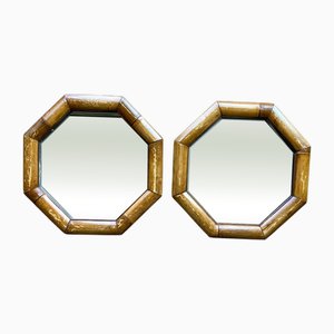 Miroirs Mid-Century Octogonaux avec Cadre en Bambou, 1950, Set de 2