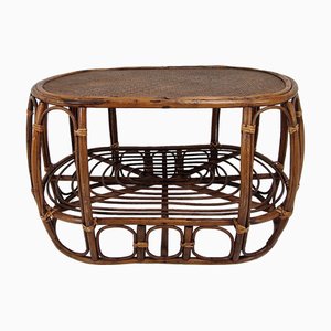Mesa de centro italiana de mimbre y ratán, años 70