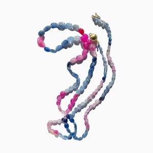 Long Collier de Perles de Saphir avec Fermoir en Or 14kt