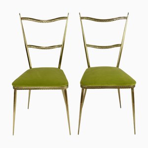 Italian Brass and Velvet Chairs in the style of Gio Ponti, 1950s, Set of 2