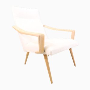 Mid Century Lounge Chair Reupholstered with Boucle Fabric