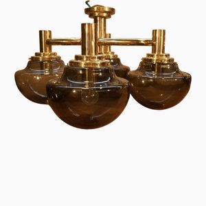 Plafonnier en Verre Fumé et Laiton