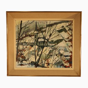 Schweizer Künstler, Winterlandschaft, 1970er, Öl auf Leinwand, Gerahmt