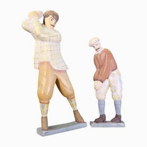 Hand-Painted Wooden Figures, Set of 2