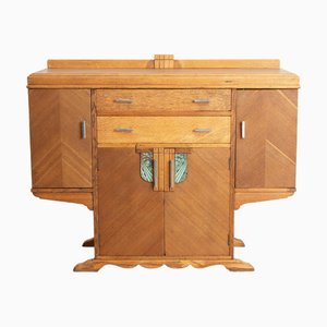 Credenza Art Déco in quercia con maniglie cromate, anni '30