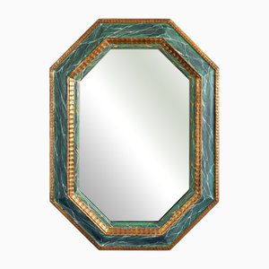 Mid-Century French Octagonal Faux Marble Wood Mirror