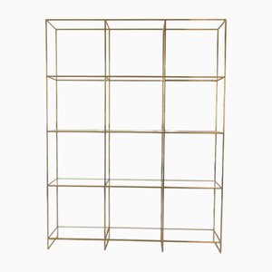 Étagère Vintage en Laiton et en Verre Géométrique