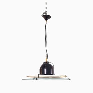 Lampe à Suspension Moderniste Vintage en Verre et Métal avec Détails Graphiques