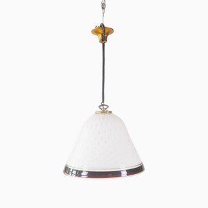 Murano Cased Glass Pendant Lamp with Ruby Trim, Italy, 1960s