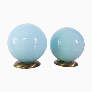 Vintage Ribbed Blue Glass Table Lamps, Italy, 1960s, Set of 2