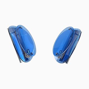 Vintage Sconces in Blue Curved Glass and Chrome by Max Ingrand, 1970s, Set of 2