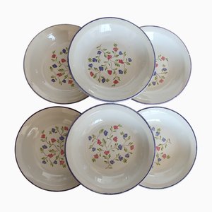 Vintage Porcelain Dessert Plates Moulin Des Loups in Lilac and Pink with Floral Pattern, 1980s, Set of 6