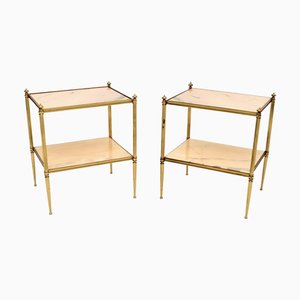 Vintage French Brass and Marble Side Tables, 1960, Set of 2