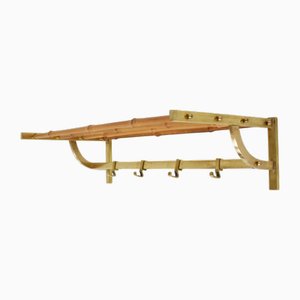 French Riviera Hanging Coat Hanger in Brass and Bamboo by Jacques Adnet, 1960