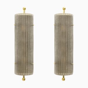 Wandleuchten aus geräuchertem Muranoglas & Messing im Art Deco Stil, 2000, 2 . Set