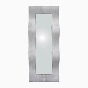 Large Brutalist Mirror with Aluminium Scratches and Waves Frame by Burchiellaro Lorenzo, 1975