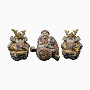 Japanese Faience Majolica Statues, Early 1800s, Set of 3