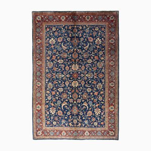Hand-Knotted Sarogh Rug in Floral Pattern on Deep Blue Background